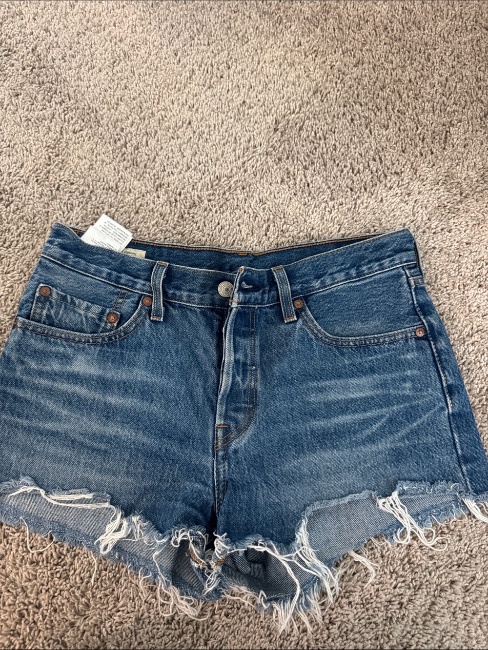 Levi's Distressed Dark Blue Denim Cutoff Shorts